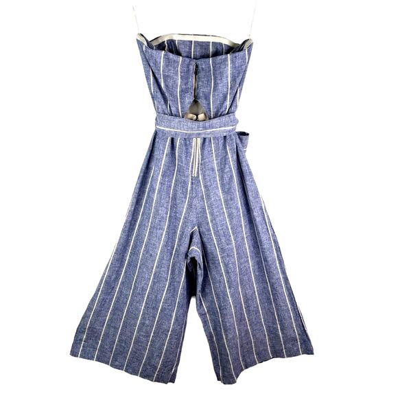 ALICE + OLIVIA Lucie Linen Blend Striped Strapless Wide-Leg Jumpsuit 0 - Picture 10 of 15